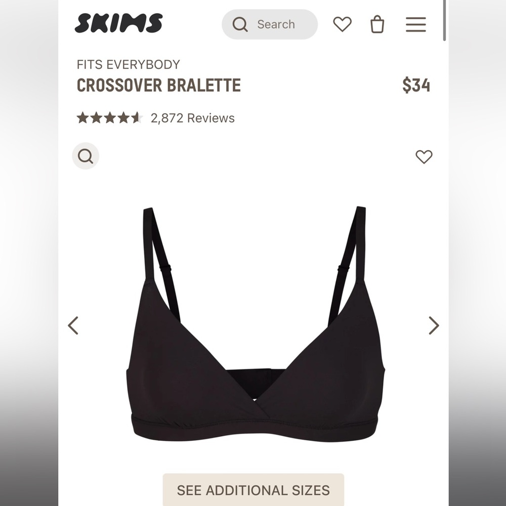 NWT- SKIMS- Fits Everybody‎ Crossover Bralette- onyx- size xxs